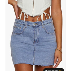 NEW Blue Denim Mini Skirt Raw Hem Built-in Shorts 16